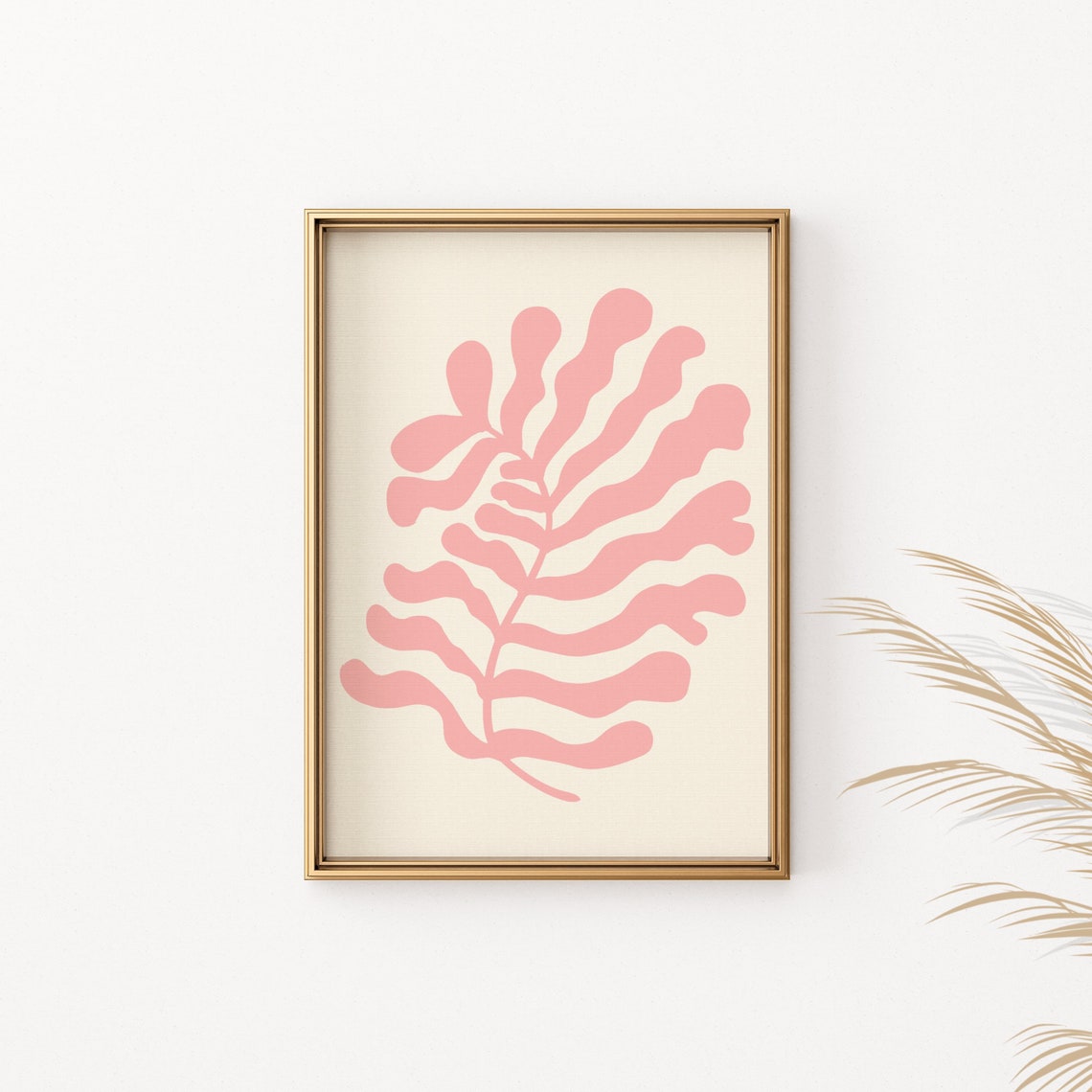 Pink Leaf Botanical Artwork Minimalist Foliage Wall Decor Poster - Image 2