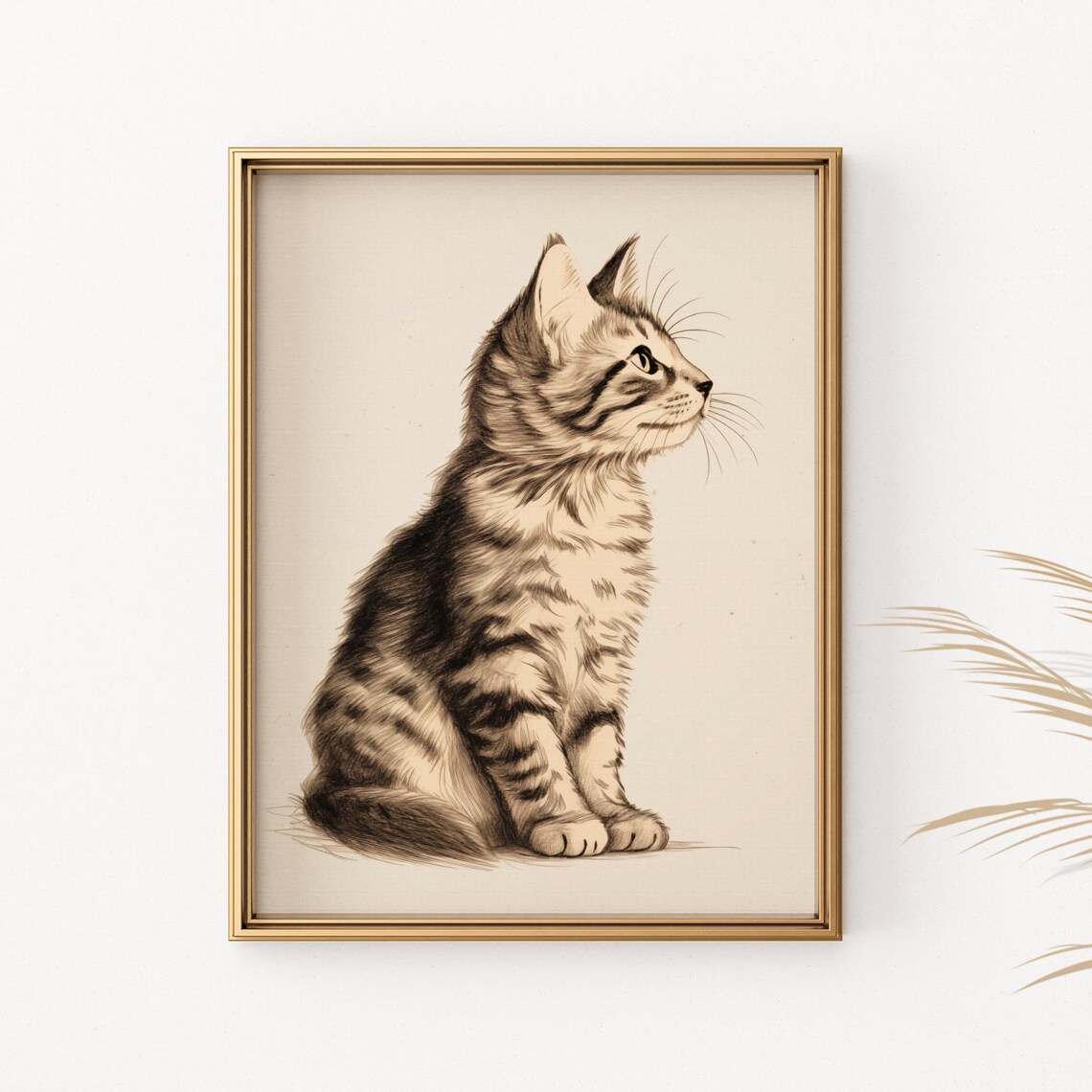 Vintage Tabby Kitten Sketch Poster Classic Feline Drawing Wall Decor