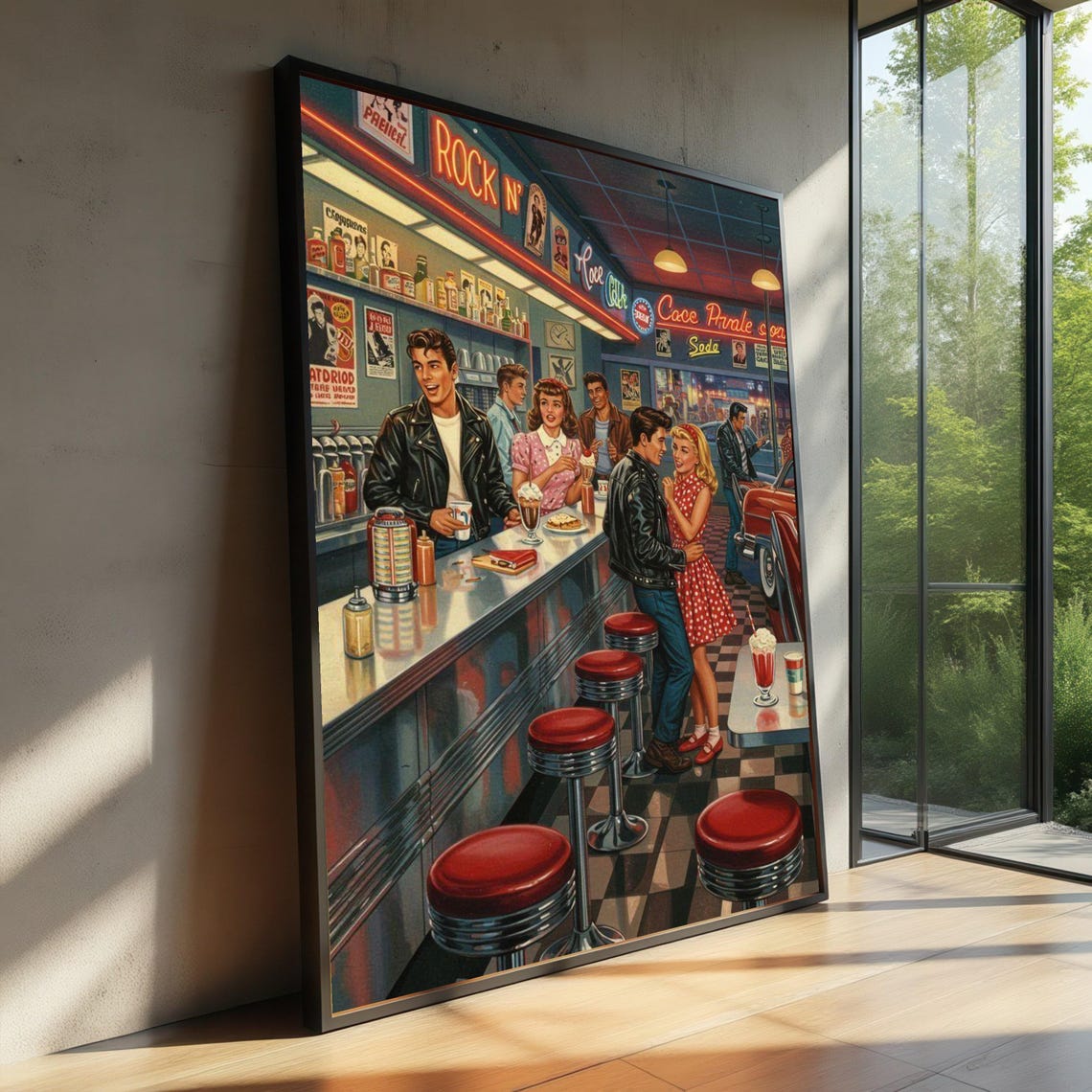 Classic 1950s American Diner Rock And Roll Soda Shop Retro Poster