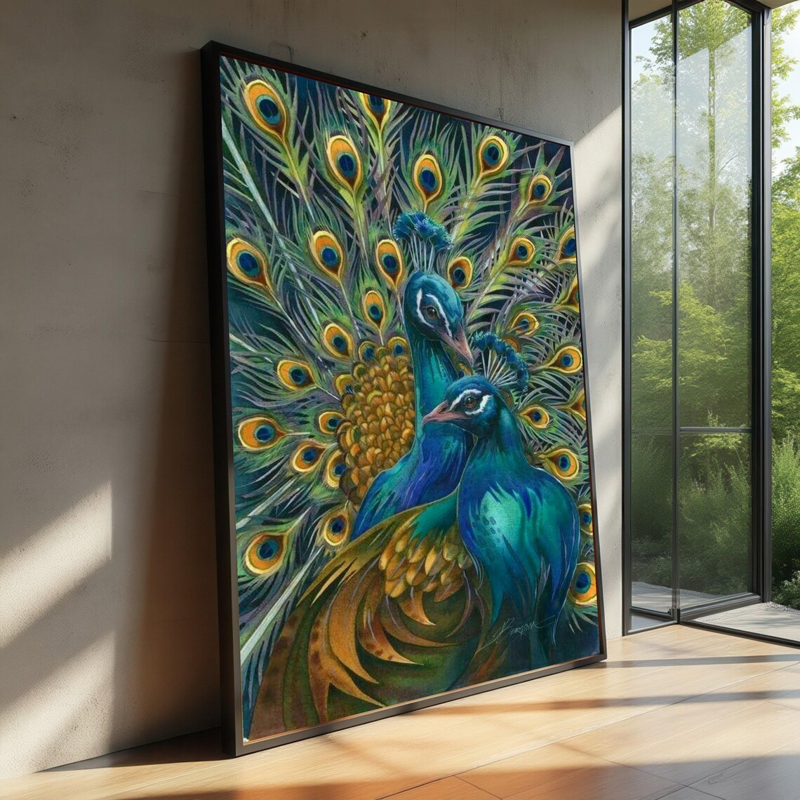 Majestic Peacock Duo Art Print, Exotic Bird Wall Art