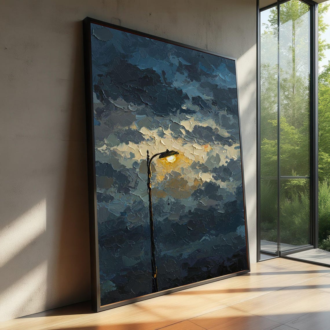 Evening Street Lamp Glowing Night Sky Impressionist Oil Poster