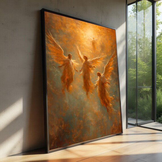 Ethereal Angelic Light Canvas Glowing Heavenly Wings Wall Art Spiritual Home Decoration Inspirational Print