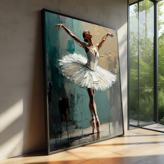 Elegant Ballerina Dance Canvas Wall Art Ballet Dancer Modern Abstract White Tutu Home Decor Ready To Hang