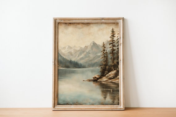 Vintage Lake Painting Wall Art Lake Lake In The Mountains Art Print Wall Art