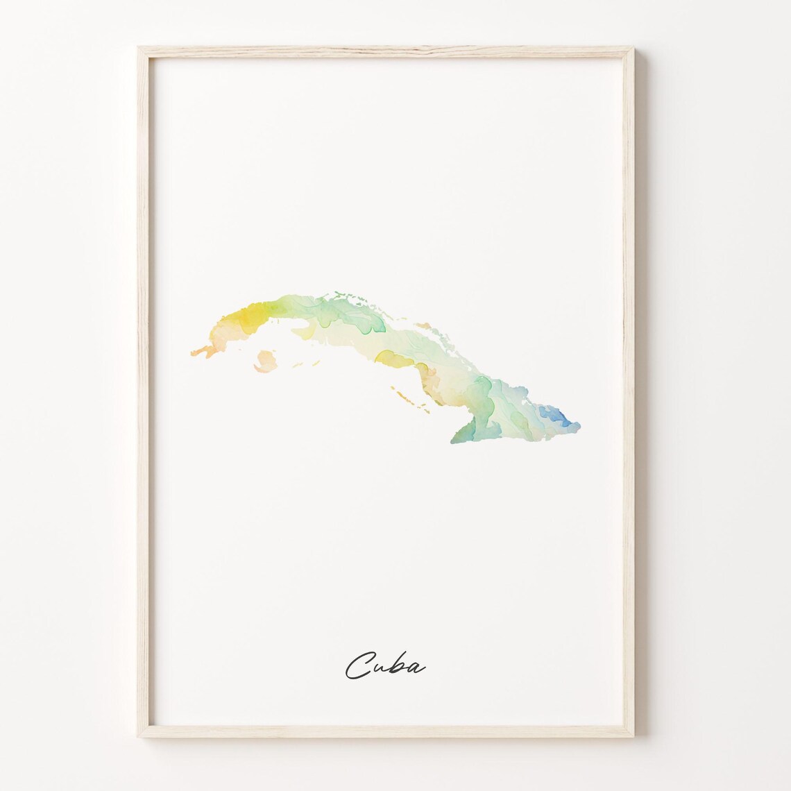 Cuba Watercolor Country Map Art Poster Pastel Caribbean Travel Decor