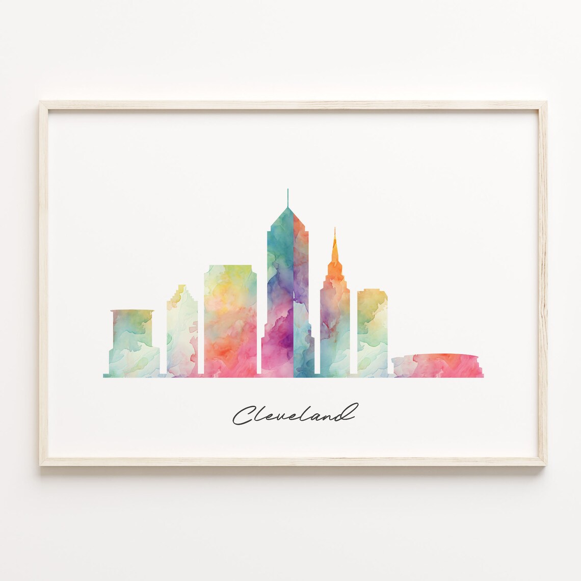 Cleveland Ohio Watercolor Skyline Downtown Cityscape Souvenir Poster