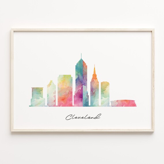 Cleveland Ohio Watercolor Skyline Downtown Cityscape Souvenir Poster