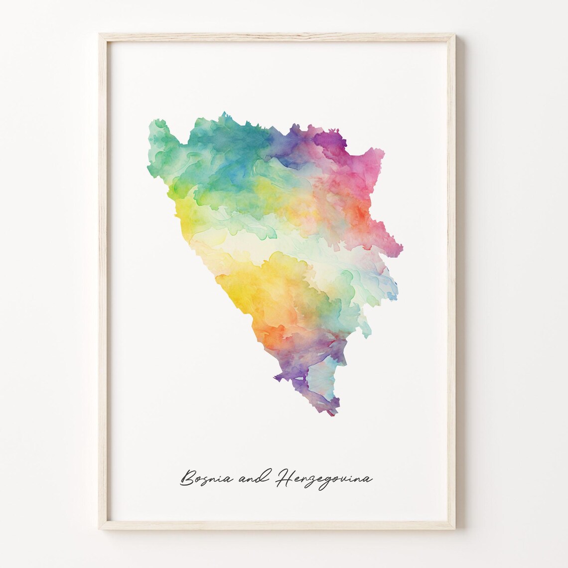 Bosnia and Herzegovina Watercolor Map Poster with Script Country Name