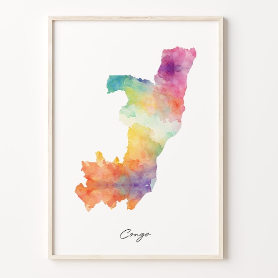 Congo Watercolor Country Map Art Poster Rainbow Africa Travel Decor