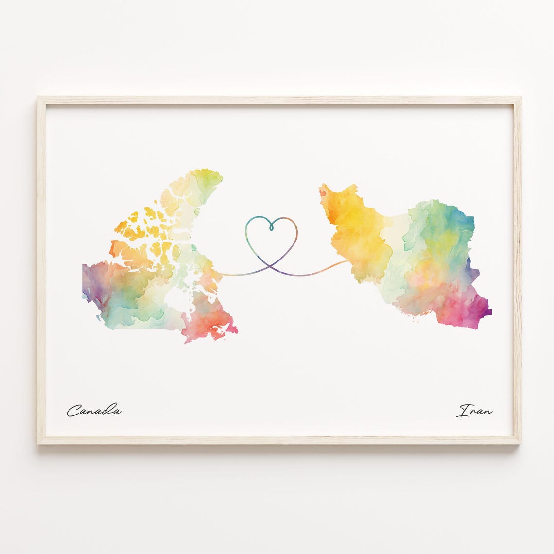 Canada to Iran Watercolor Map Poster