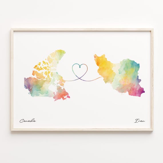 Canada to Iran Watercolor Map Poster