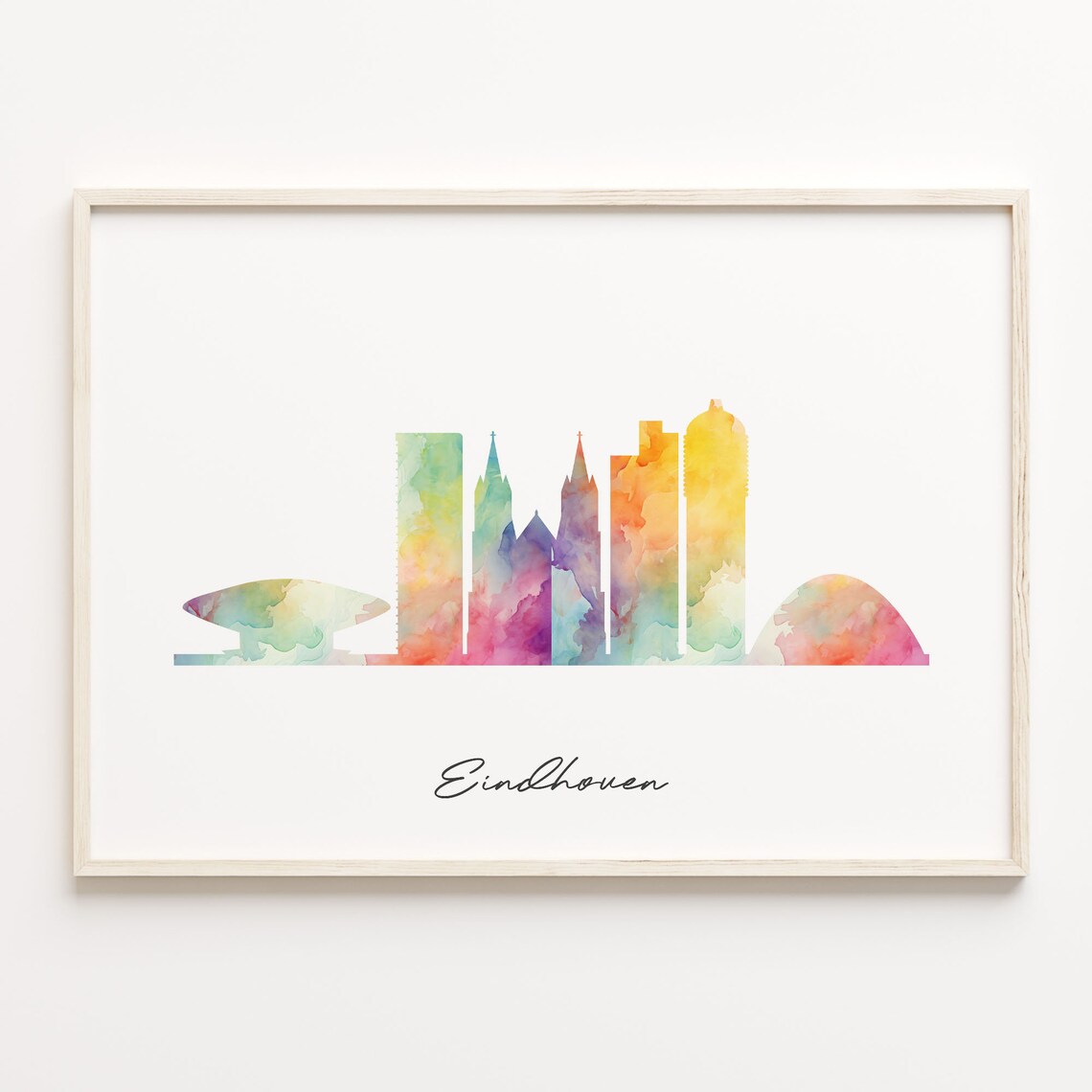 Eindhoven Netherlands Rainbow Wash Watercolor Skyline Poster