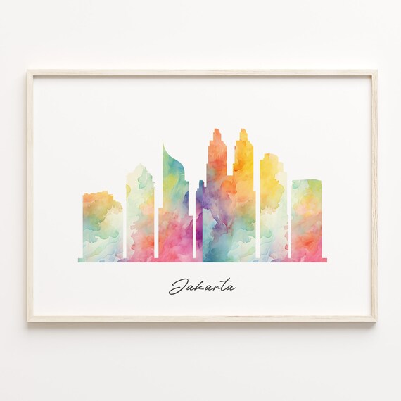 Jakarta Indonesia Watercolor Skyline Cityscape Travel Wall Poster