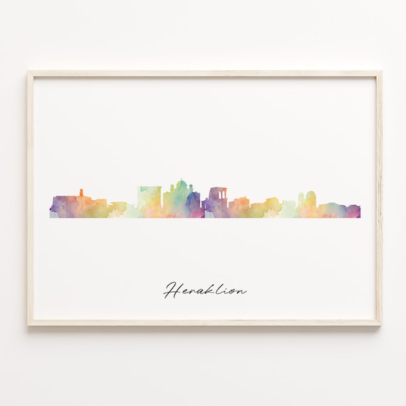 Heraklion Greece Watercolor Skyline Cityscape Island Travel Art Poster