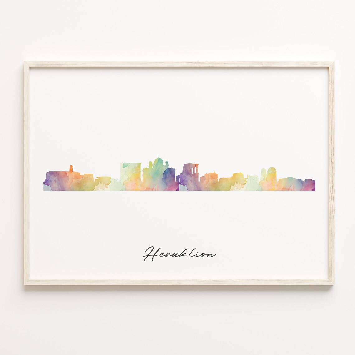 Heraklion Greece Watercolor Skyline Cityscape Island Travel Art Poster