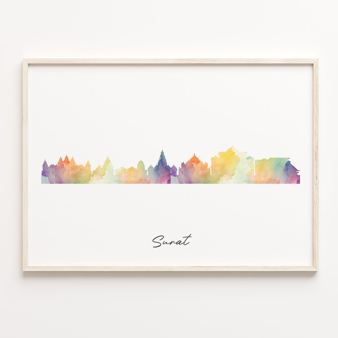 Surat India Rainbow Wash Watercolor Skyline Cityscape Poster