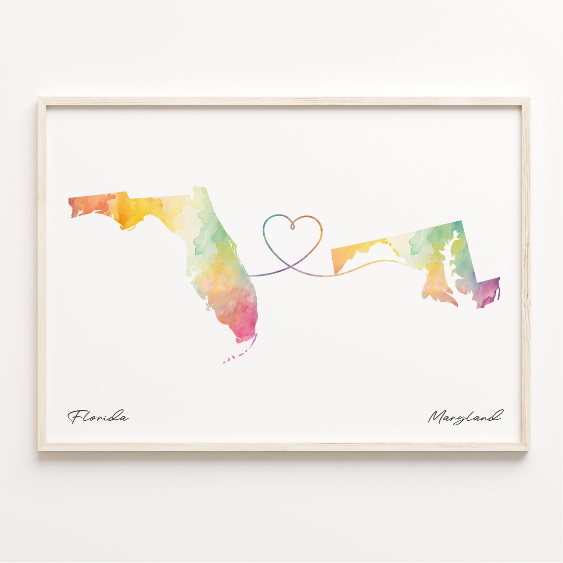 Florida to Maryland Watercolor Map Art Print