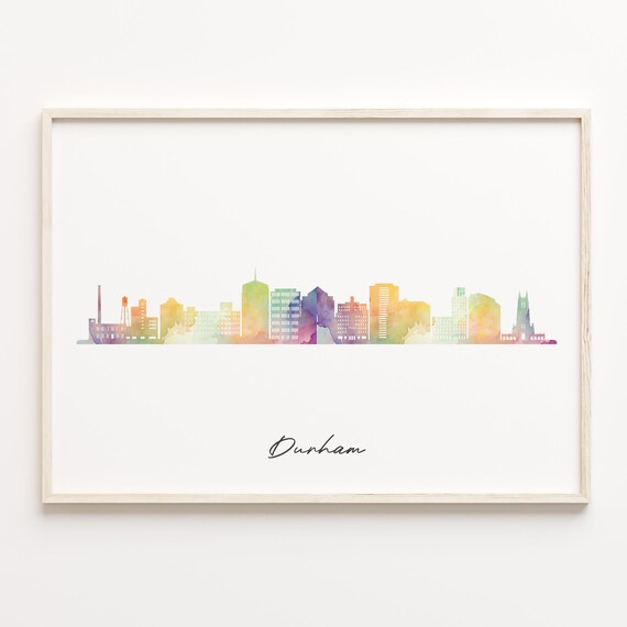 Durham Watercolor Skyline Cityscape Rainbow Silhouette Poster