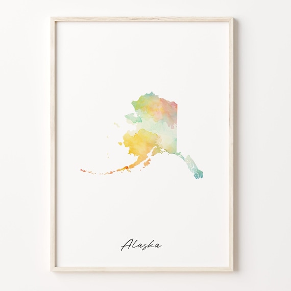 Alaska Watercolor State Map Vibrant Minimalist Travel Poster