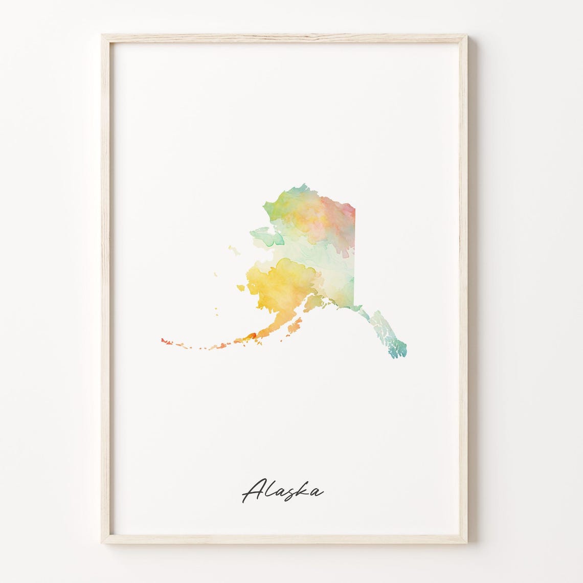 Alaska Watercolor State Map Vibrant Minimalist Travel Poster