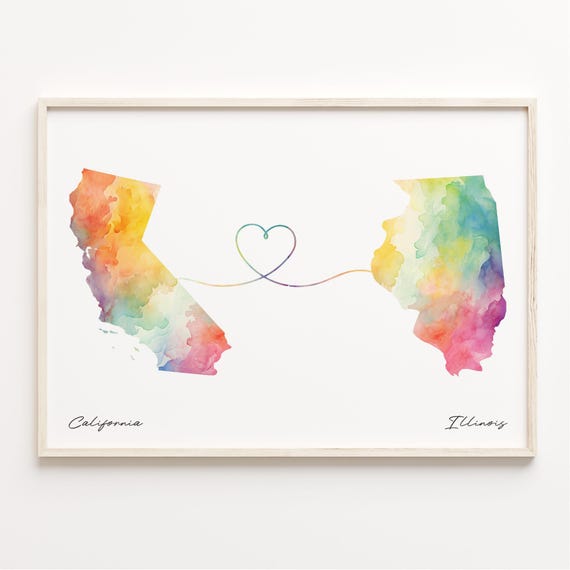 Illinois Watercolor Map Poster, Travel Wall Art