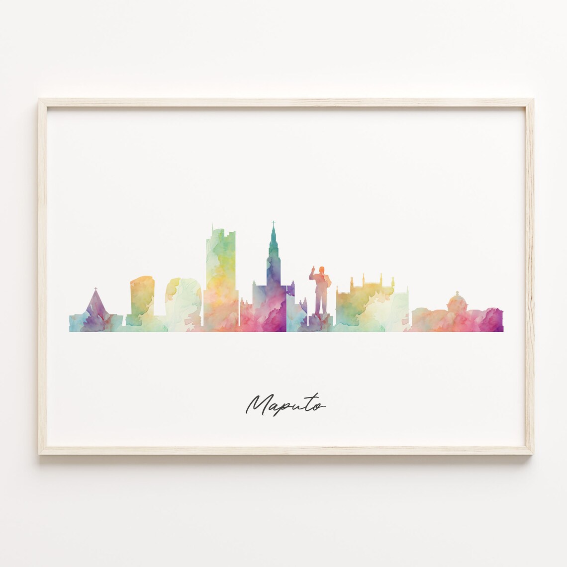 Maputo Mozambique Watercolor Skyline Cityscape Travel Poster