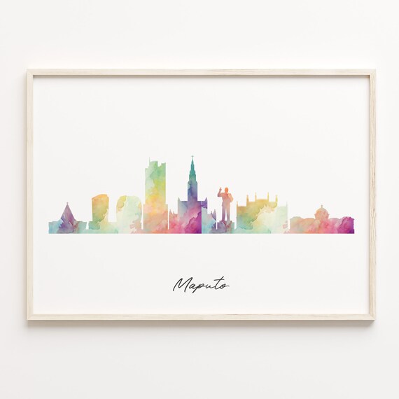 Maputo Mozambique Watercolor Skyline Cityscape Travel Poster