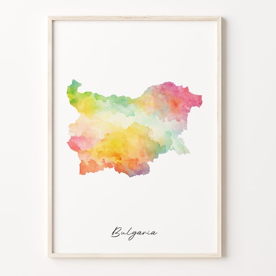 Bulgaria Watercolor Map Pastel Rainbow Country Silhouette Art Print