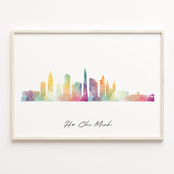 Ho Chi Minh City Skyline Watercolor Rainbow Cityscape Art Poster