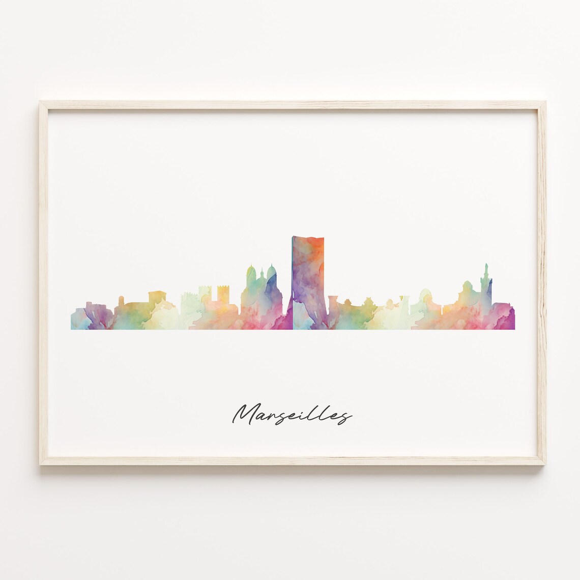 Marseilles France Colorful Watercolor Cityscape Skyline Art Poster