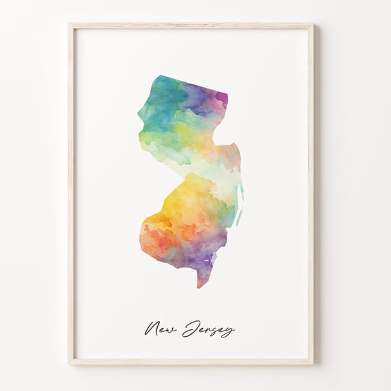 New Jersey Watercolor Map Print Vibrant Jerseyan Art Poster Nj Colorful Country Wall Creative C26231