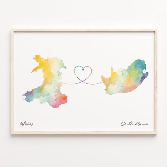 Wales to South Africa Watercolor Map Travel Poster