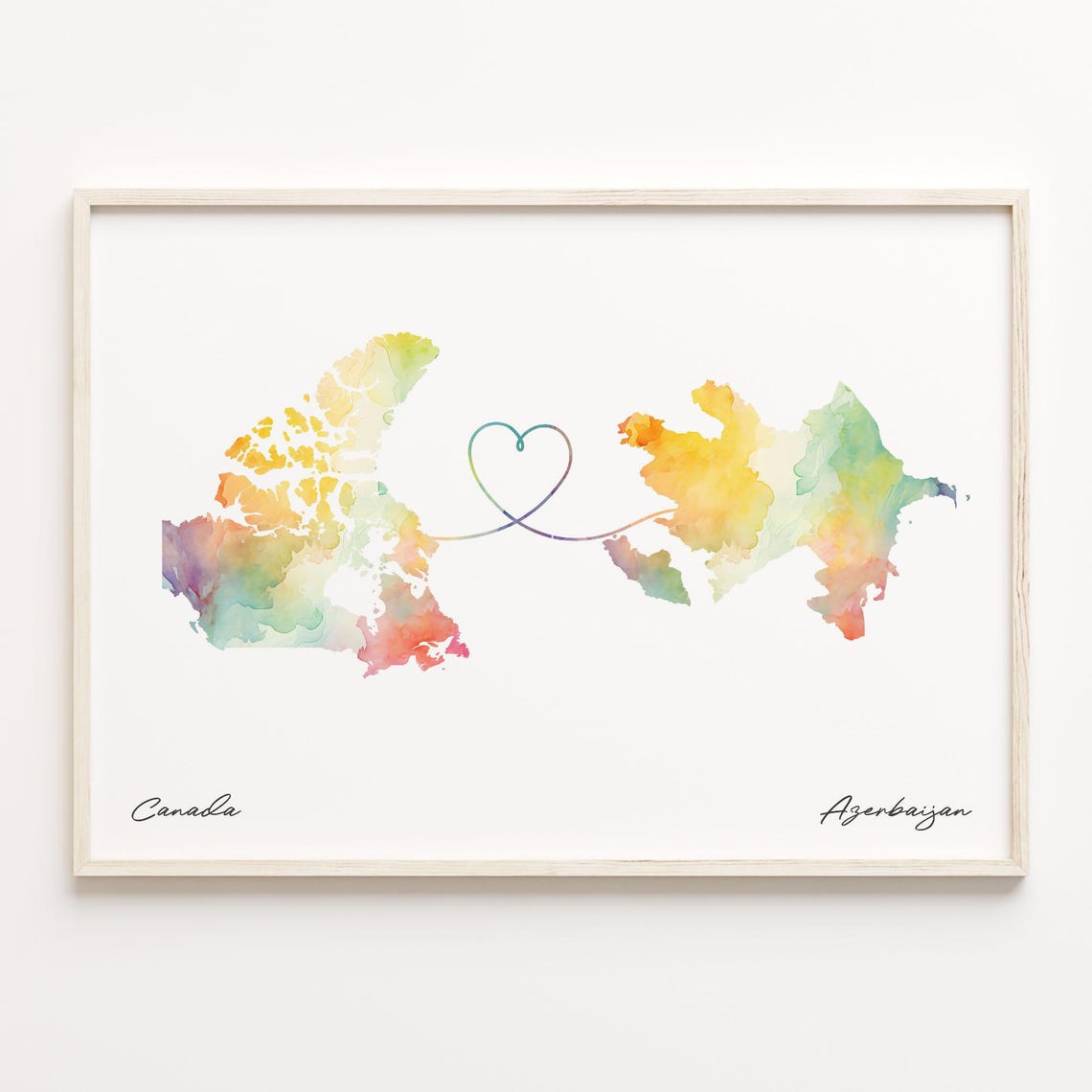 Canada To Azerbaijan Watercolor Map Heart Expatriate Gift Poster
