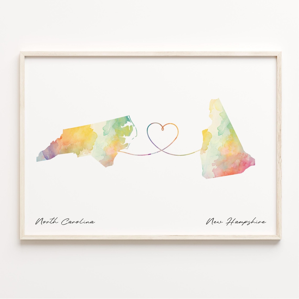 North Carolina To New Hampshire Heart Map Long Distance Love Poster