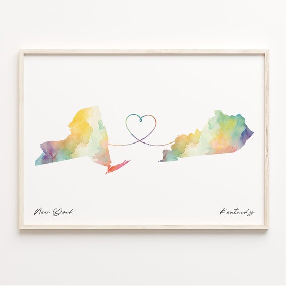 New York To Kentucky Watercolor State Map Connection Art Print