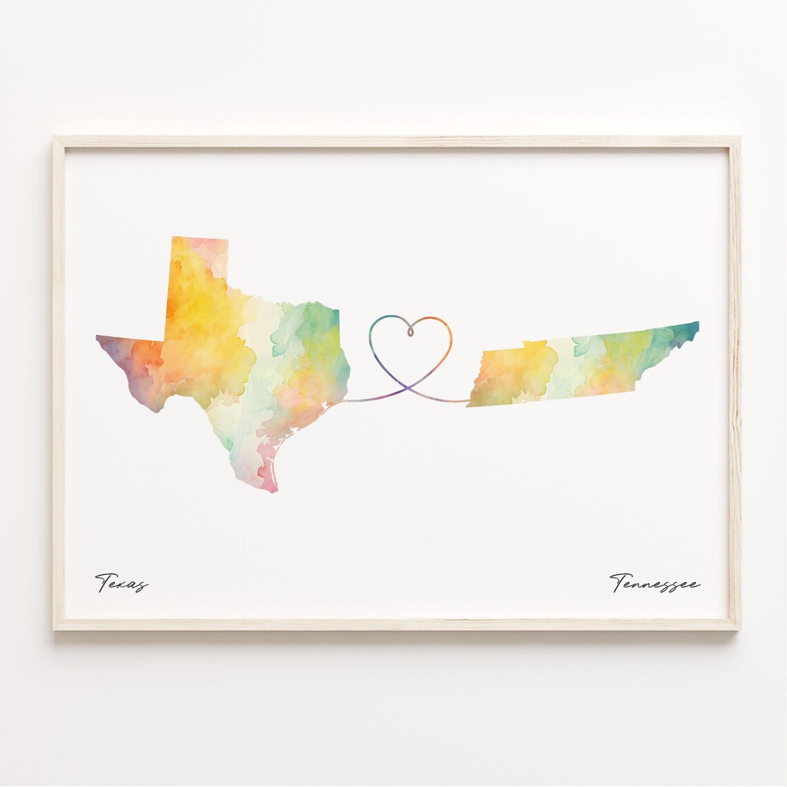 Texas to Tennessee Watercolor Map Art Print