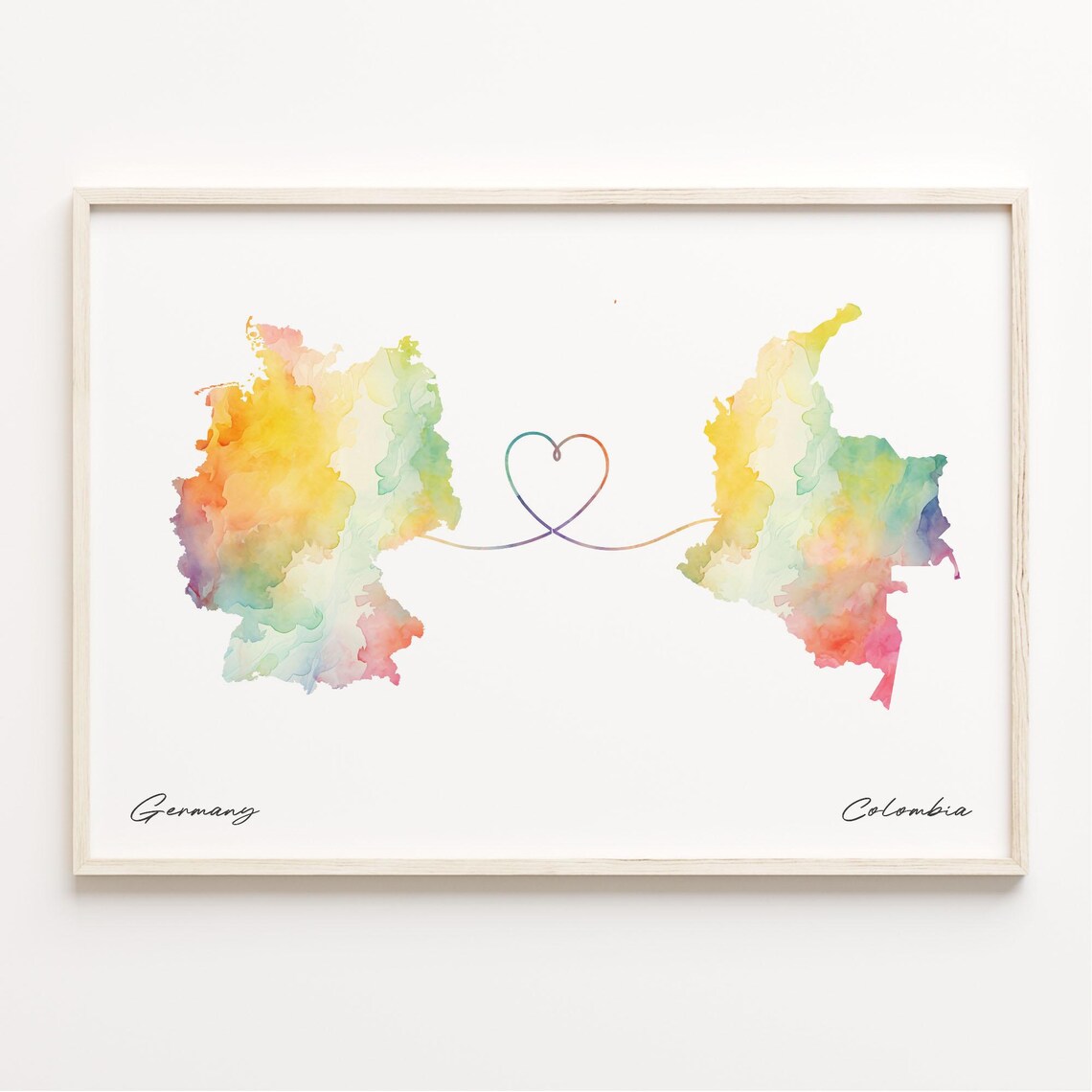 Germany To Colombia Watercolor Map Travel Poster