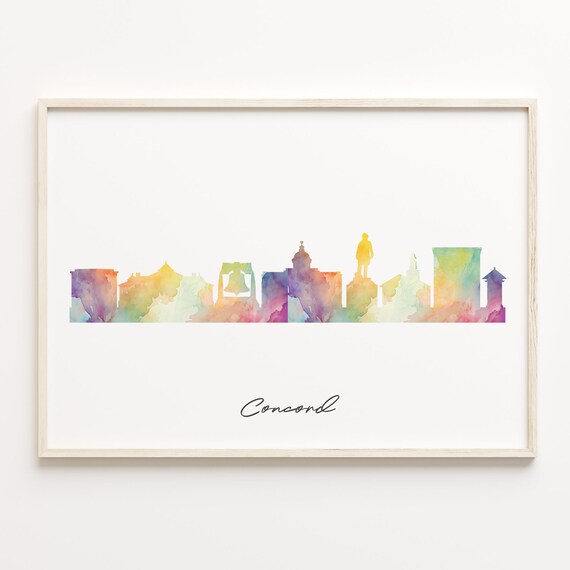 Concord Watercolor Skyline Cityscape USA Minimalist Travel Poster Art