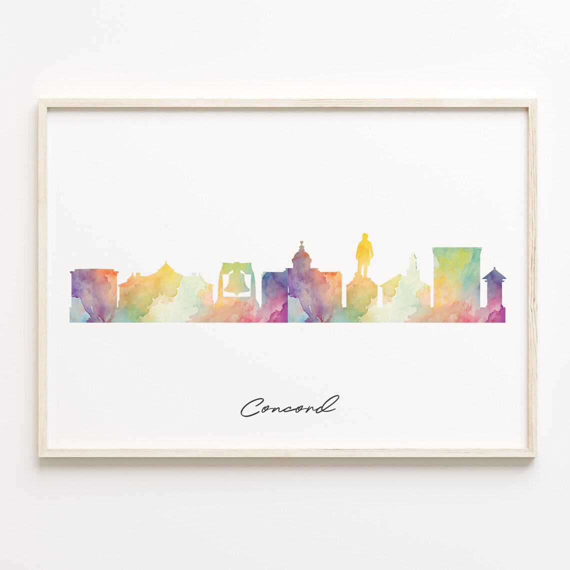 Concord Watercolor Skyline Cityscape USA Minimalist Travel Poster Art