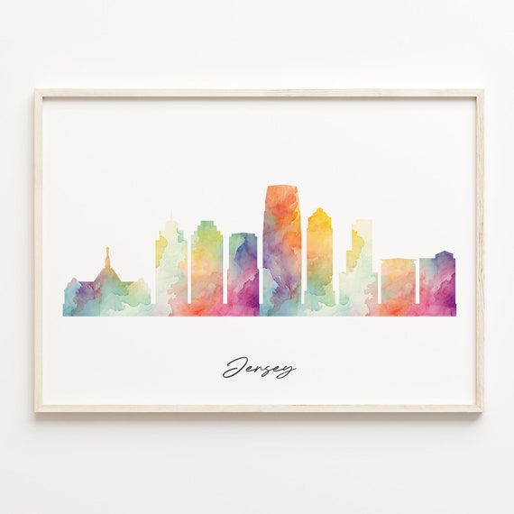 Jersey Skyline Print Watercolor Cityscape United States Wall Art Poster Watercolour City Canvas C29359