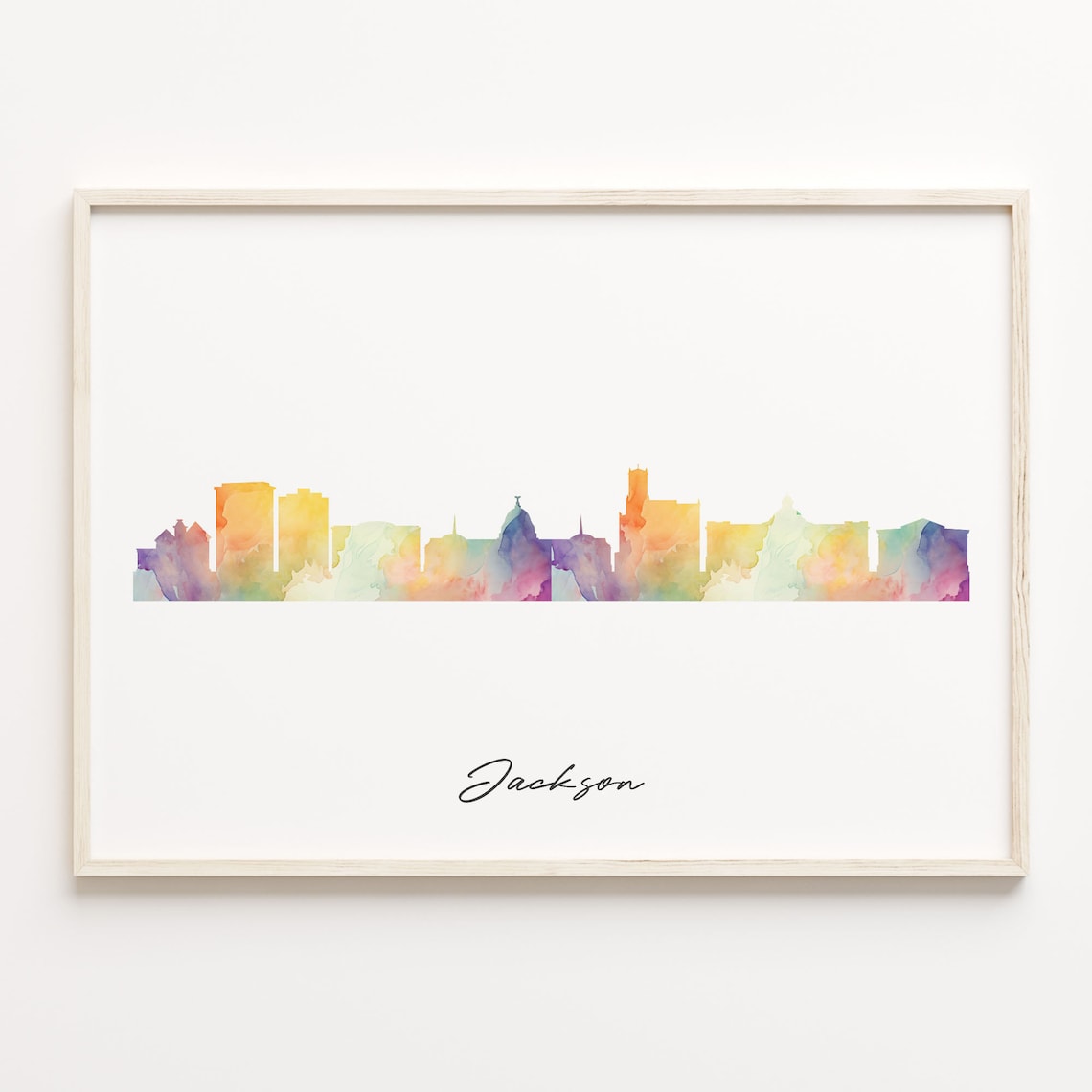 Jackson Watercolor Skyline Cityscape USA Travel Poster Gift Art