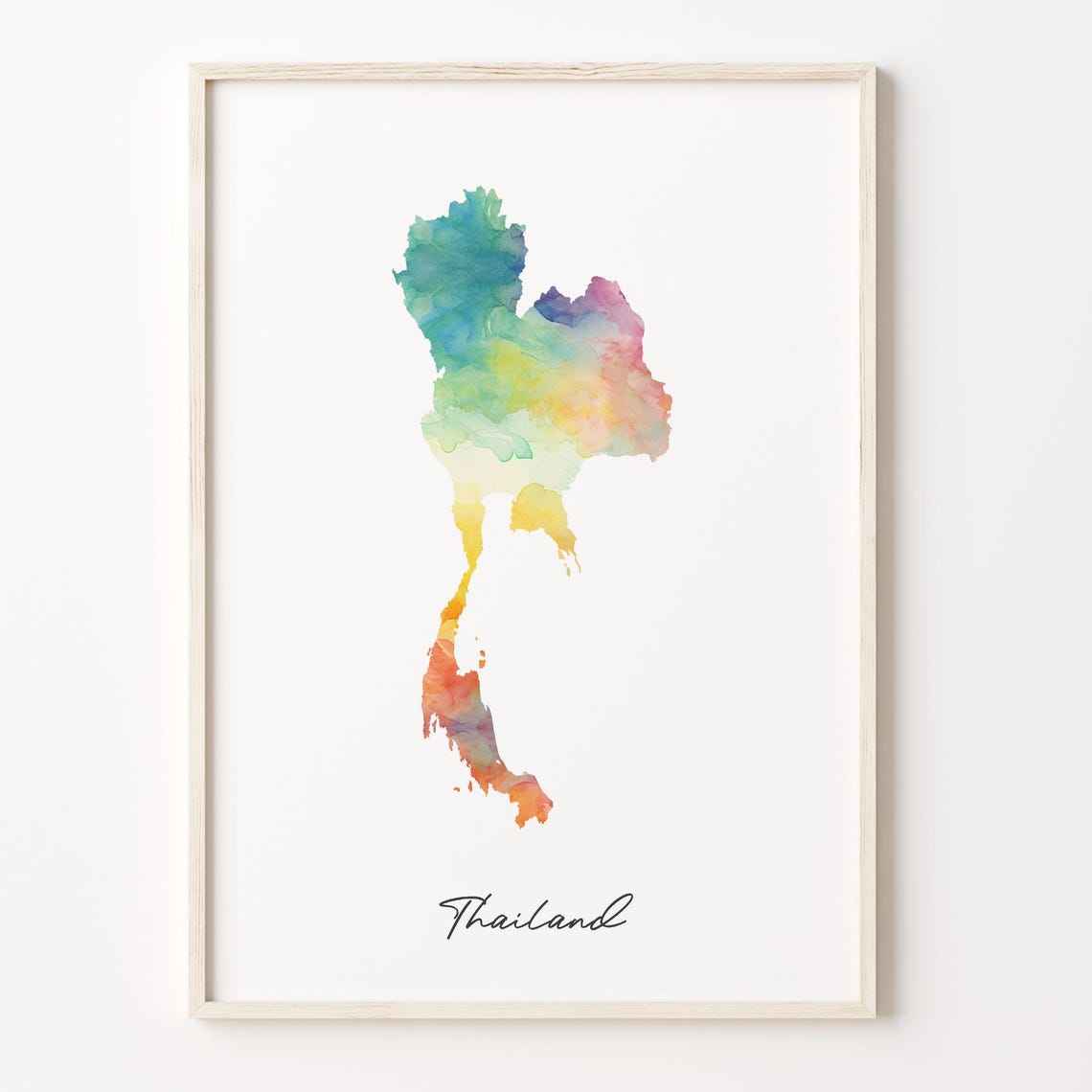 Thailand Watercolor Country Map Rainbow Wash Script Title Poster