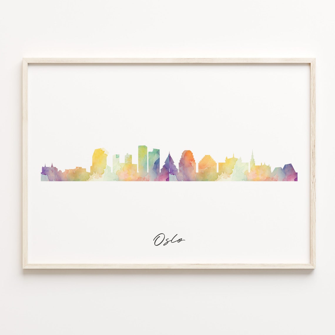 Oslo Norway Skyline Watercolor Rainbow Cityscape Travel Art Poster