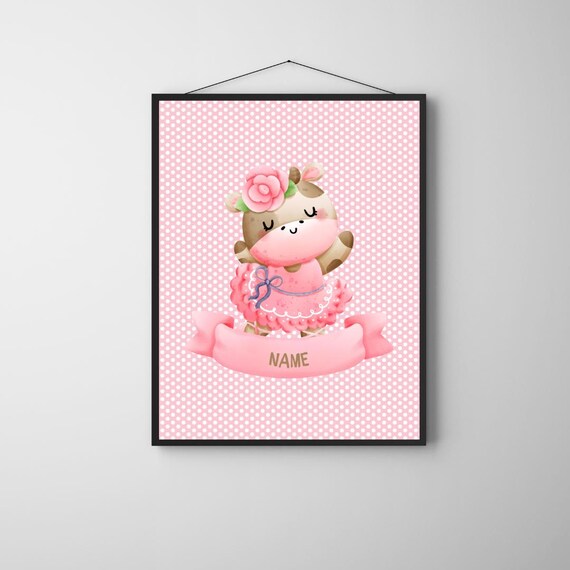 Personalized Giraffe Ballerina Name Poster Pink Tutu Nursery Decor