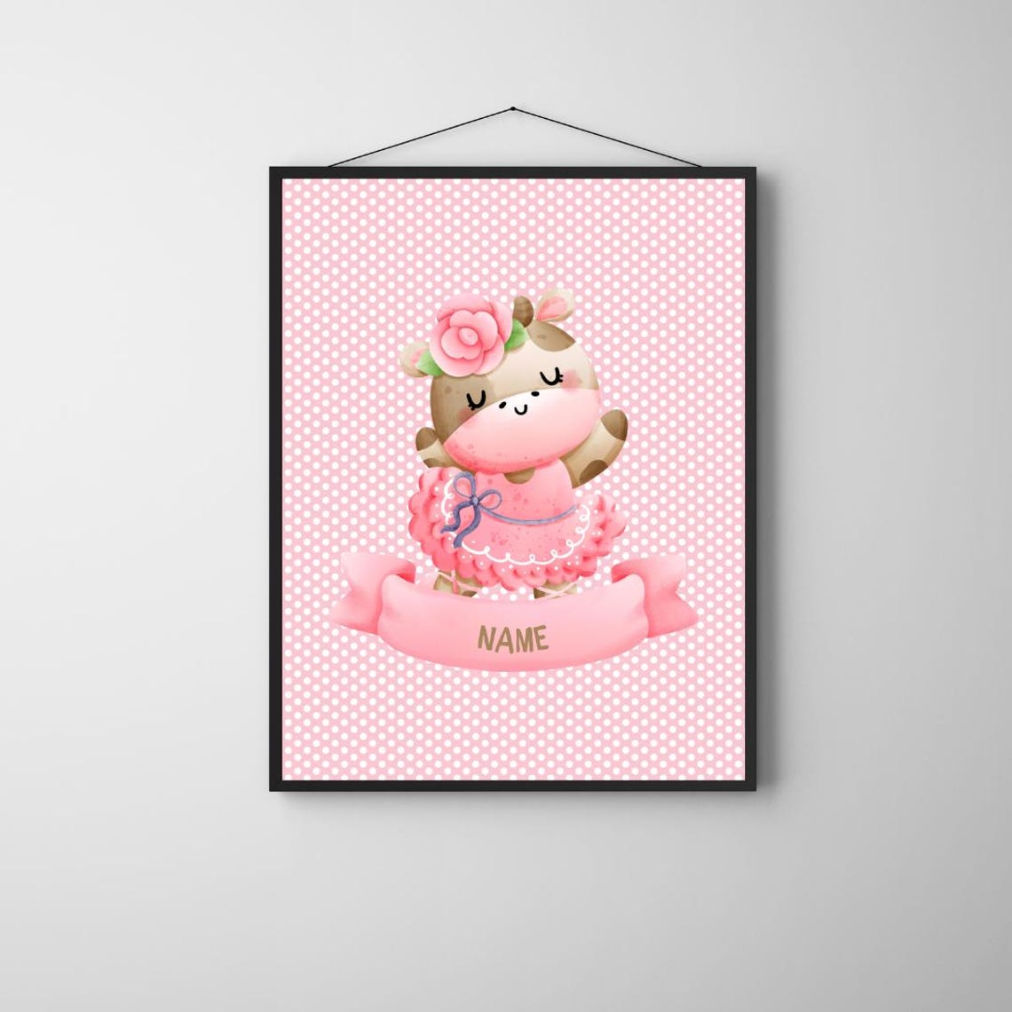 Personalized Giraffe Ballerina Name Poster Pink Tutu Nursery Decor