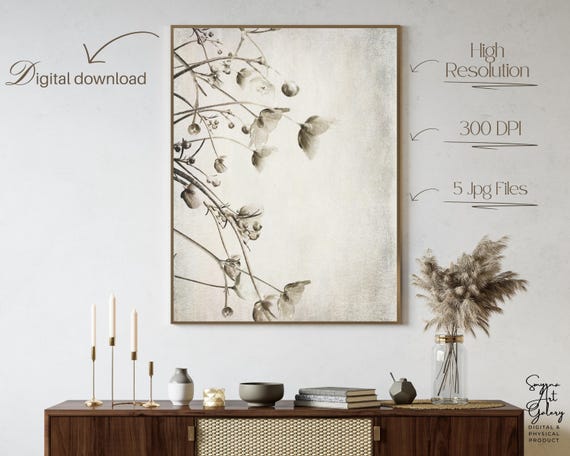 Vintage Flower Art Sepia Botanical Wall Poster With Faded Blooms Rustic Floral Decor For Neutral Interiors