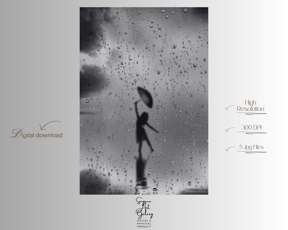 Girl With Umbrella Silhouette Rainy Window Monochrome Melancholy Poster