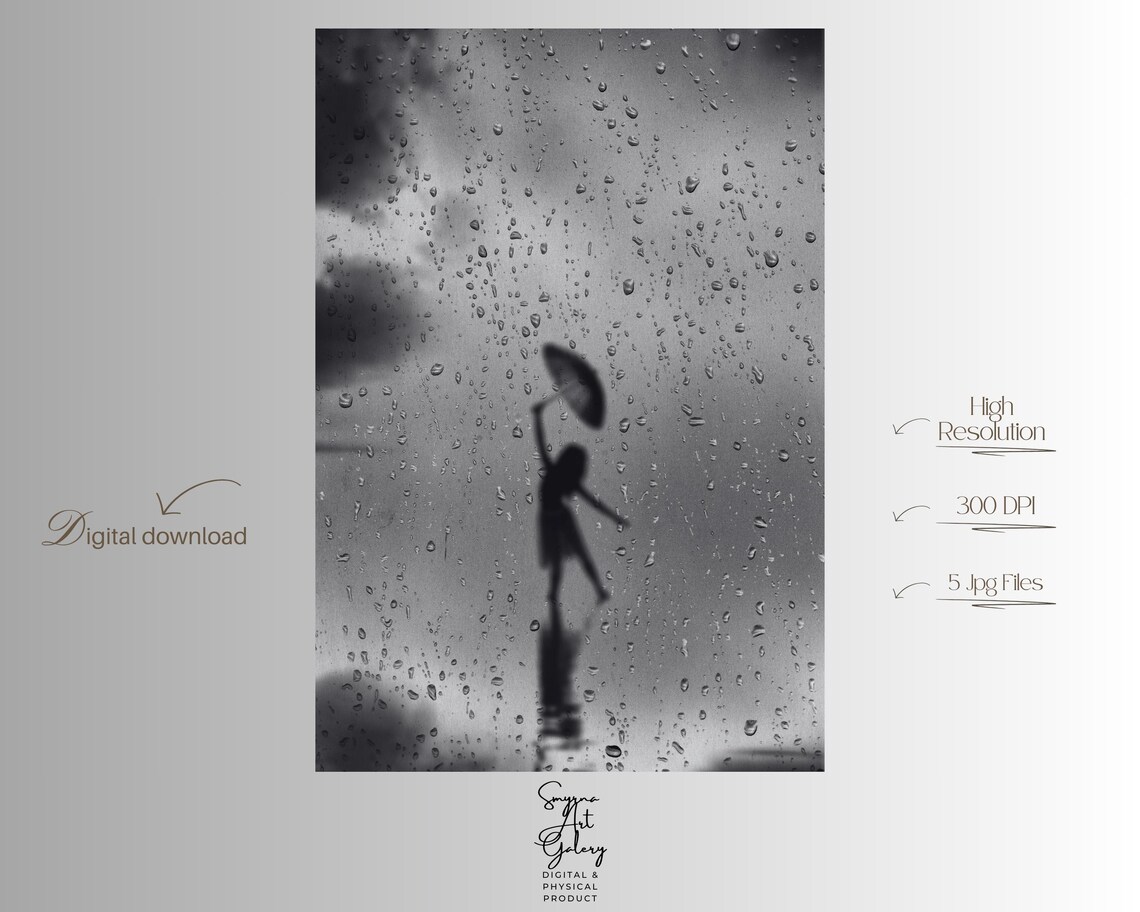 Girl With Umbrella Silhouette Rainy Window Monochrome Melancholy Poster