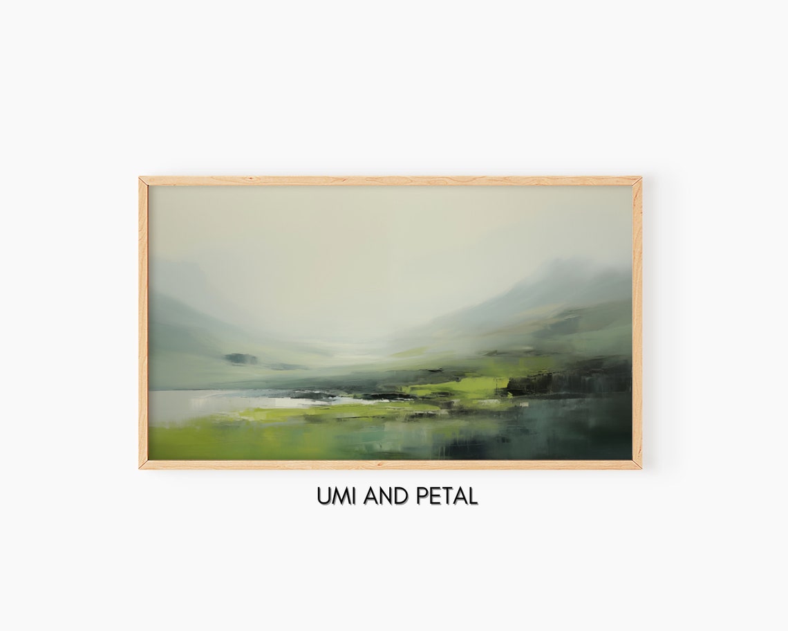 Misty Green Hills Foggy Abstract Landscape Soft Modern Art Poster