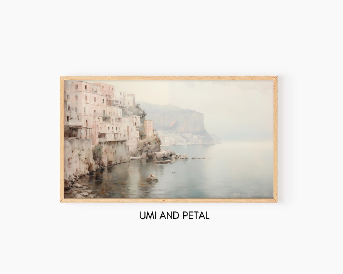 Amalfi Coast Village Cliffside Buildings Calm Sea Travel Poster